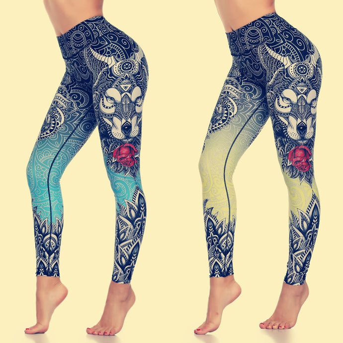 Wolf Print Leggings Women Yoga Pants